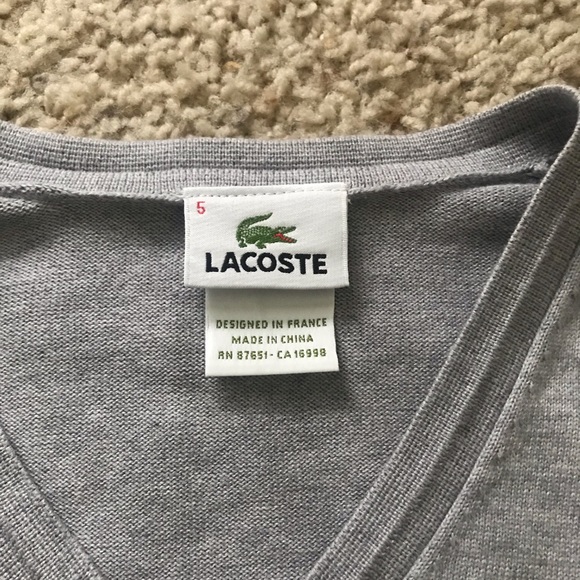 Men’s Lacoste Gray V Neck Sweater 5 - Picture 7 of 7
